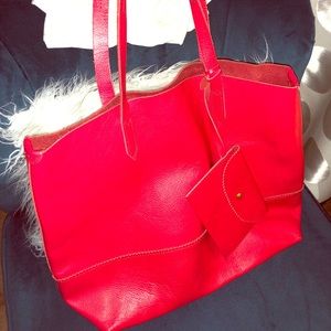 Red leather tote from J Crew